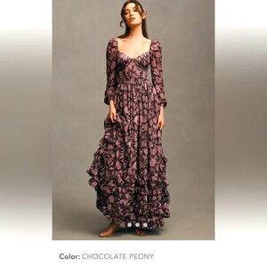 V. Chapman Carmella Corset Side-Slit Chiffon Maxi Dress | Size 10